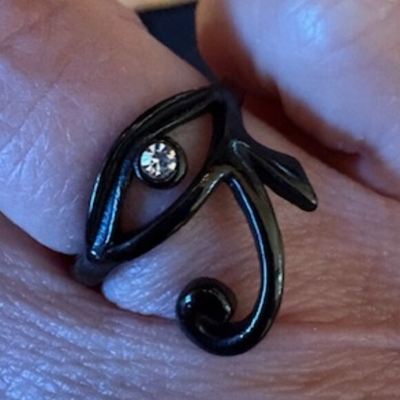 New FaithHeart Eye of Horus Egypt Gunmetal Ring with Gift Box, Pouch Size 7 - Picture 1 of 5